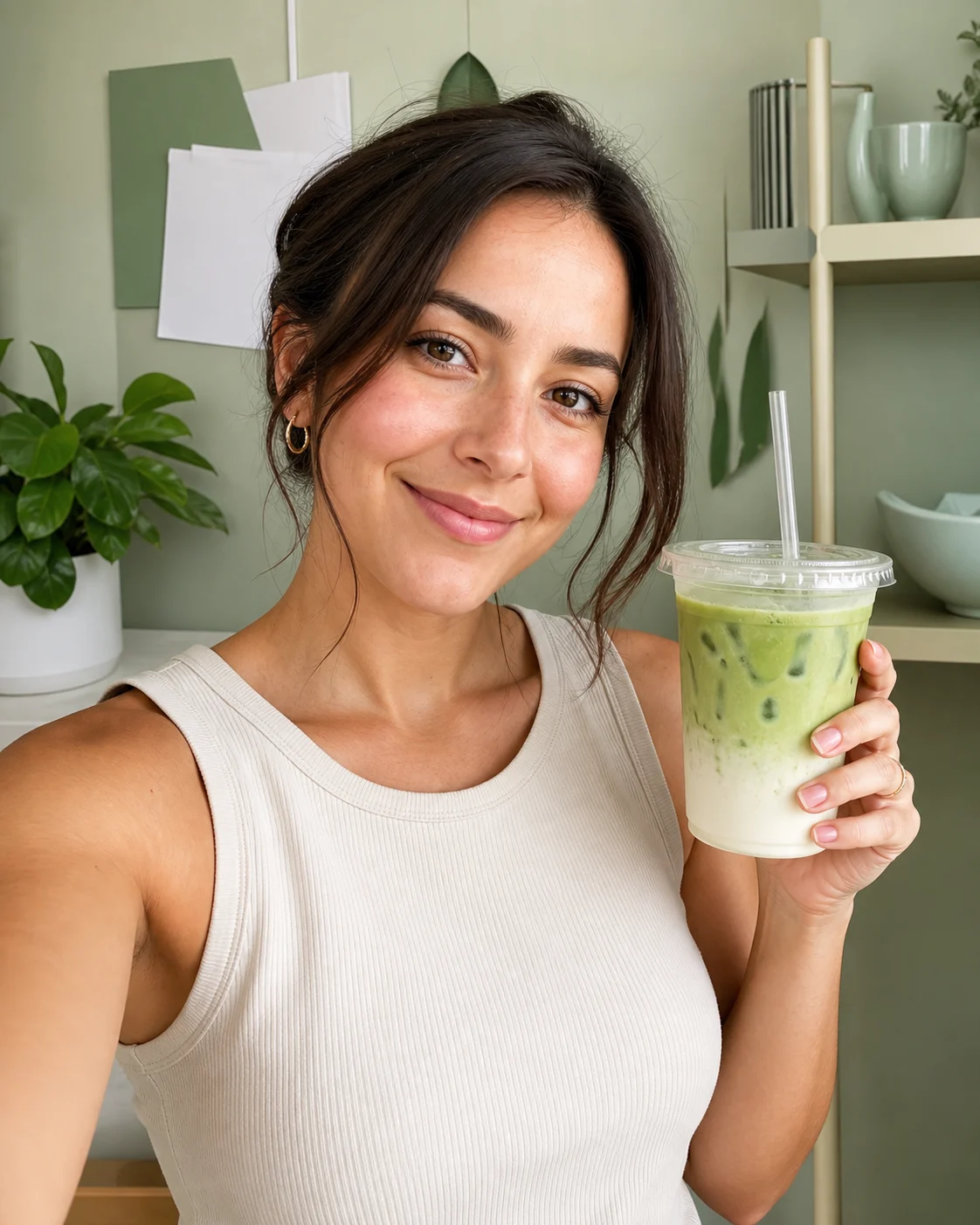 Instagram Post Generator example of an original lifestyle creator holding an iced matcha drink