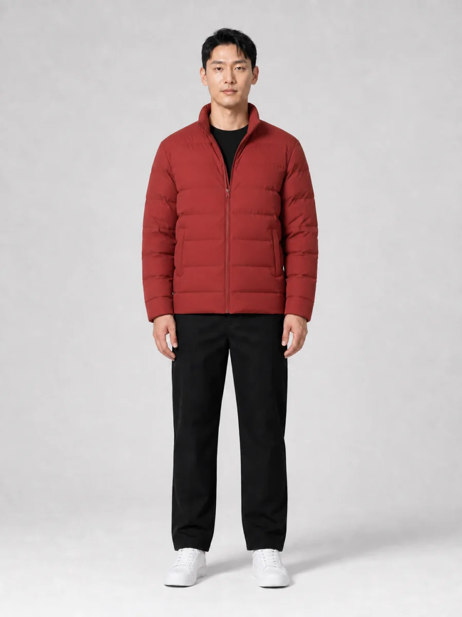 Man in red puffer jacket after virtual try-on